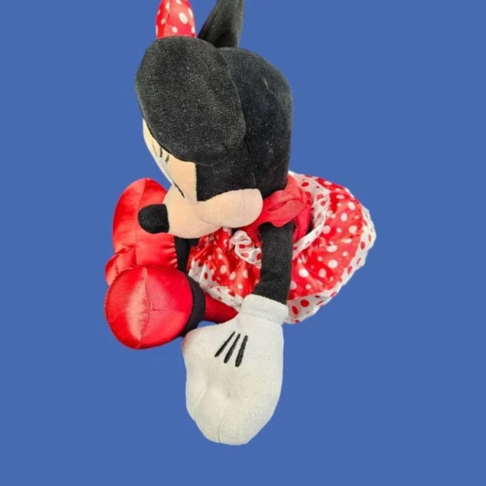 Disney Parks Minnie Mouse Plush Stuffed Animal Polka Dot Ruffled Dress Hair Bow‎